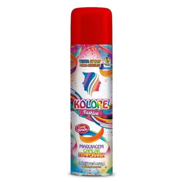 Tinta Spray para Cabelo Kolore Fashion 150ml - Vermelho Temporário