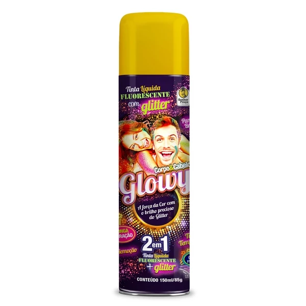 Glowy Tinta Glitter Fluorescente - Amarelo Ouro (Temporária)