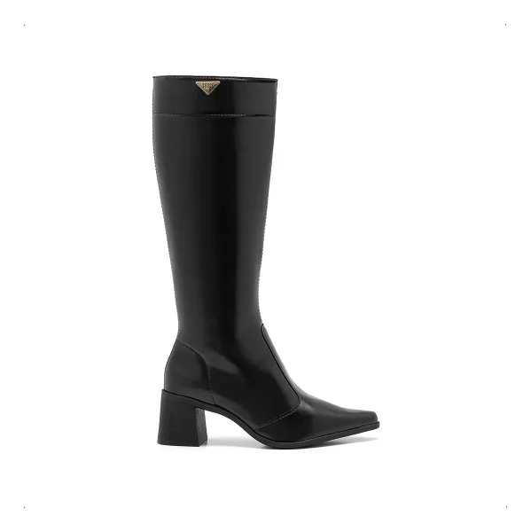 Bota Cano Alto Lisa Feminina Montaria Salto Médio Bico Fino