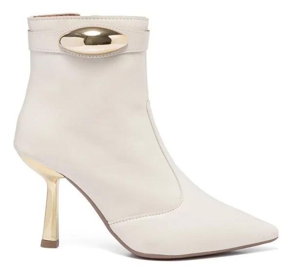 Bota Feminina Cano Curto Stessy Salto Metalizado Lesma Luxo