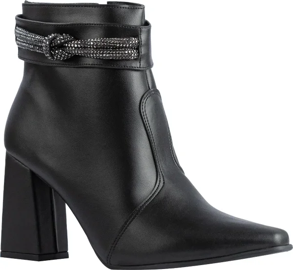 Bota Lumiss Feminina Bico Fino Strass Salto Alto Cano Curto