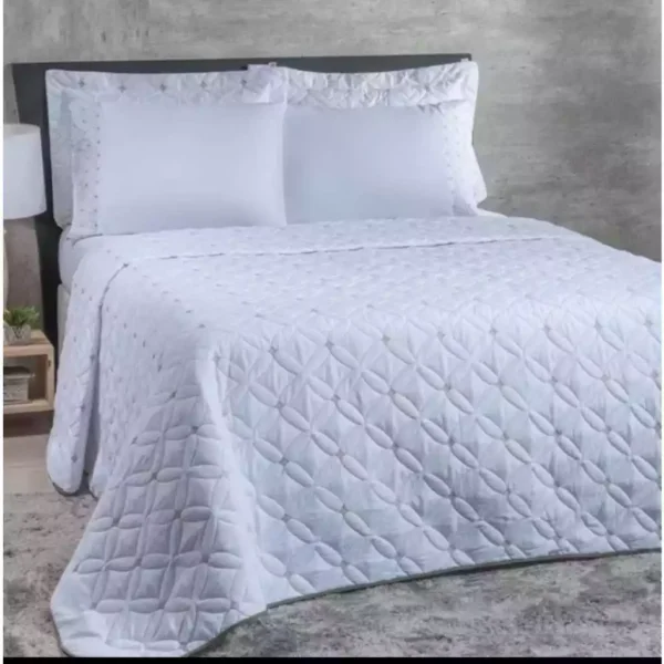 Kit Cobre Leito Casal Queen Super King 06 Peças Bordado Ideale