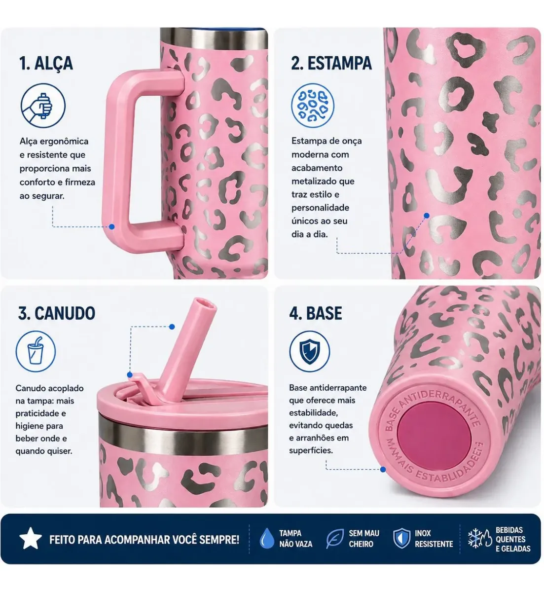 Copo Térmico Caneca Inox Água Canudo Alça Tampa Onça 1200ml