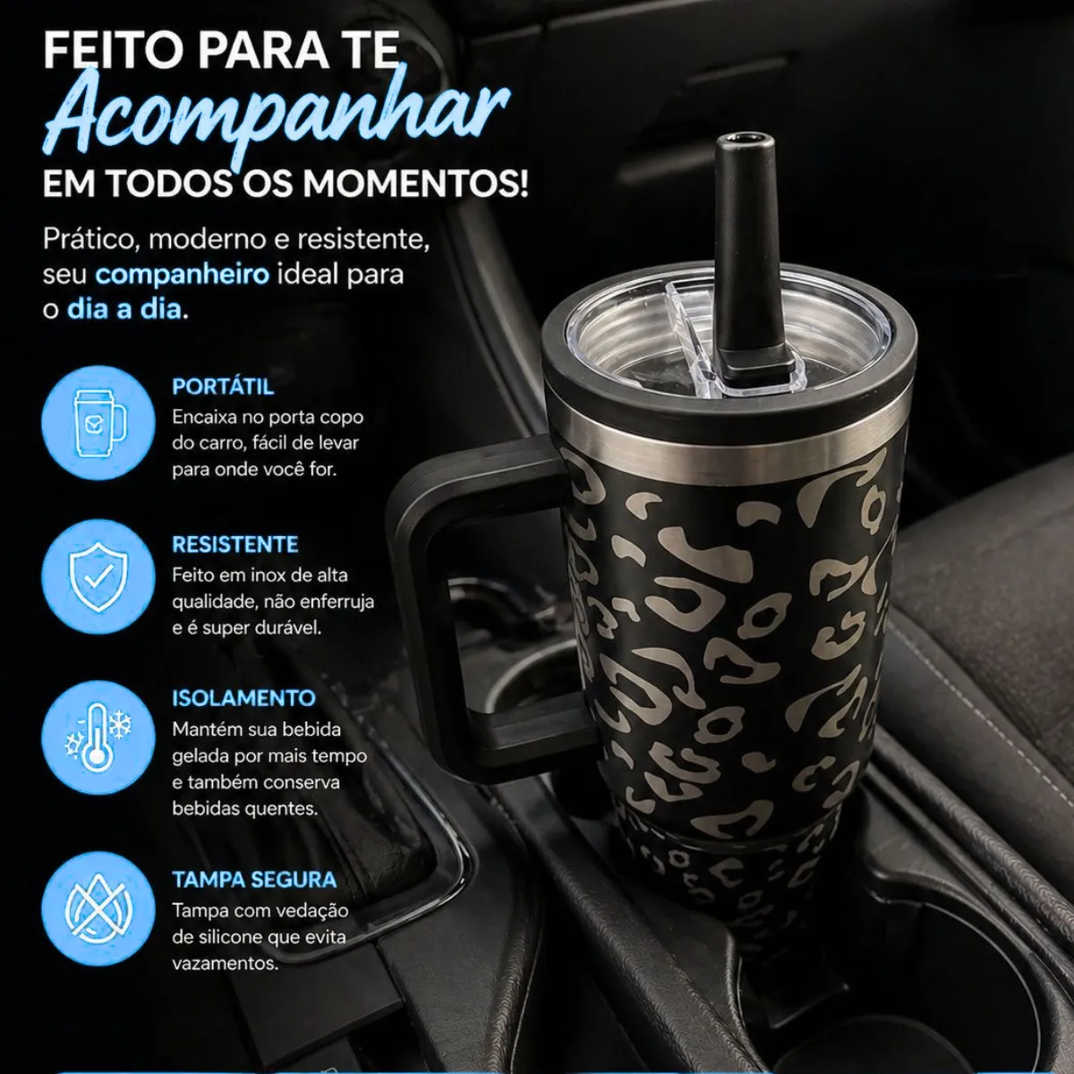 Copo Térmico Caneca Inox Água Canudo Alça Tampa Onça 1200ml