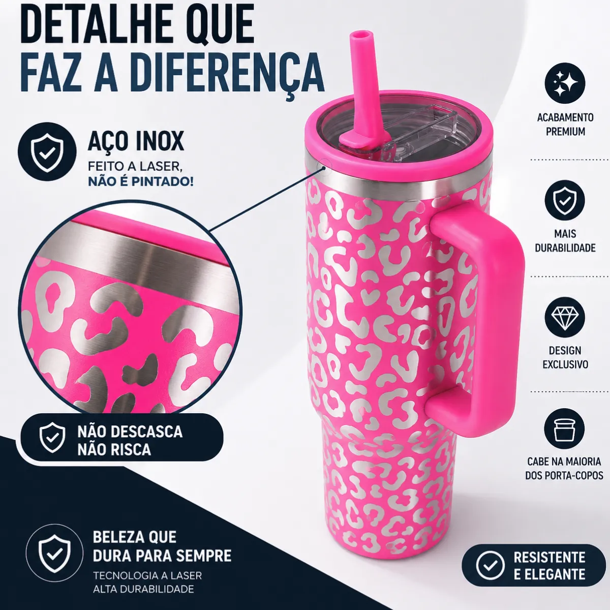 Copo Térmico Caneca Inox Água Canudo Alça Tampa Onça 1200ml