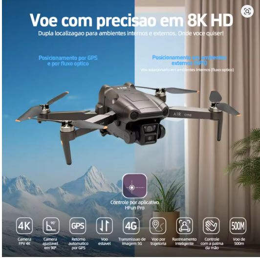 Drone Profissional Dli-air One Câmera Dupla 4k Fpv Wifi Gps Retorno Automático Com Luz Dobrável 2 Baterias Controle Remoto