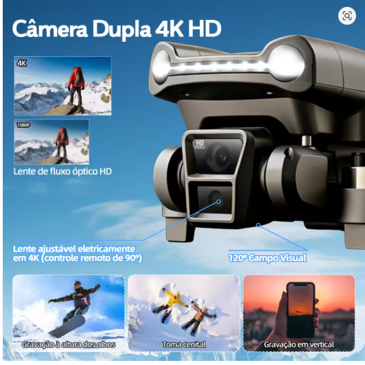 Drone Profissional Dli-air One Câmera Dupla 4k Fpv Wifi Gps Retorno Automático Com Luz Dobrável 2 Baterias Controle Remoto