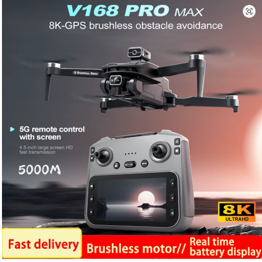 Drone Com Gps V168 Pro Max 2025 Câmera Hd Profissional 8k 5g Wifi Fpv Desvio De Obstáculos 360° Motor Brushless Quadricóptero De Controle Remoto Com T