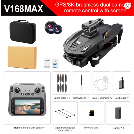 Drone Com Gps V168 Pro Max 2025 Câmera Hd Profissional 8k 5g Wifi Fpv Desvio De Obstáculos 360° Motor Brushless Quadricóptero De Controle Remoto Com T