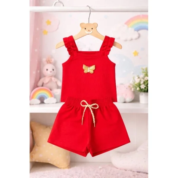 Conjunto Infantil Menina Canelado Vermelho