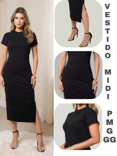 Vestido Midi Feminino Manga Curta