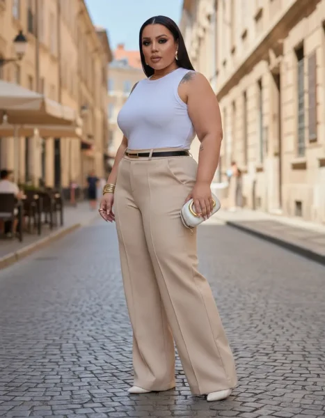 Calça Plus Size Alfaiataria Pantalona Wide Leg Social
