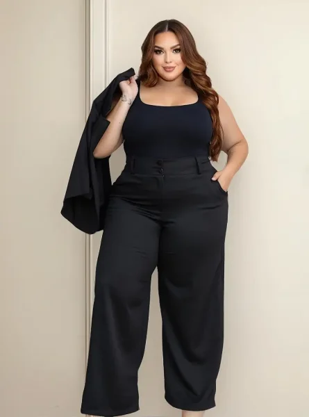 Calça Plus Size Feminina Elegante Pantalona Alfaiataria
