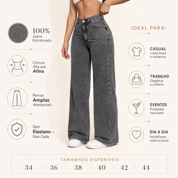 Calça Jeans Wide Leg Pantalona Cintura Alta Feminina Premium