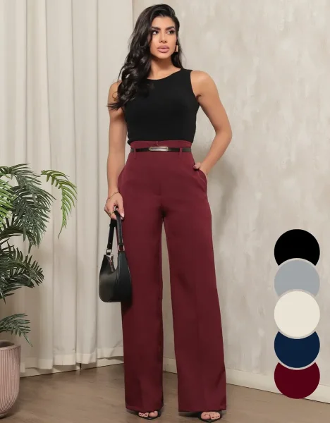 Calça Social Plus Size Pantalona De Alfaiataria Com Cinto