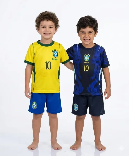 Conjunto Infantil Oficial do Brasil - Kit Camisa e Shorts Ideal para Jogos, Treinos e Torcida Mirim.