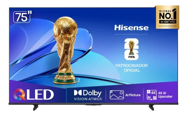 Hisense Smart TV QLED 4K 75" (75Q6QV) - Imagens Vib. e Som imersivo. Painel QLED 4K C/Dolby.